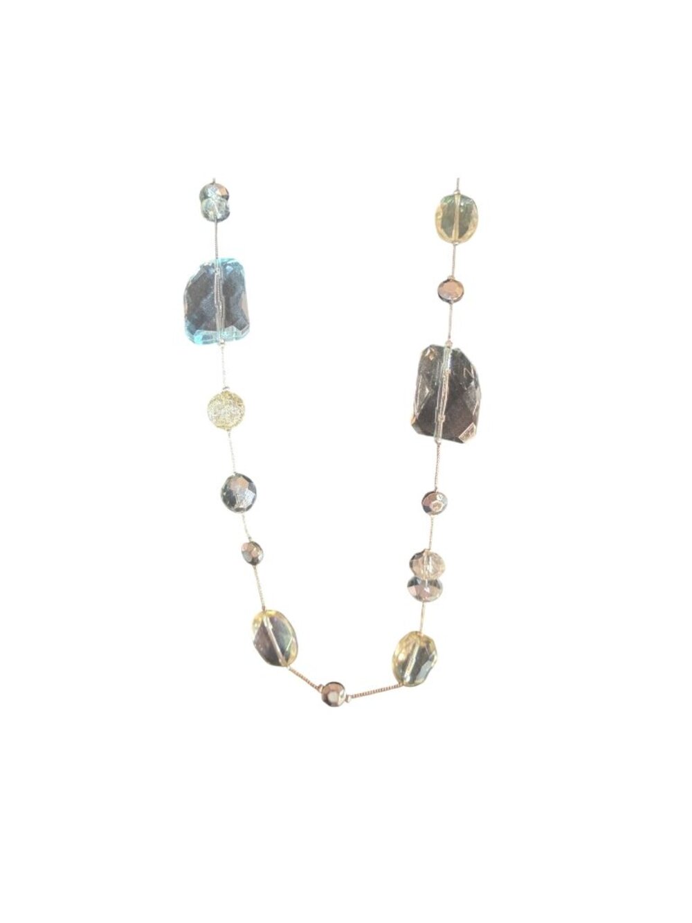 NY Necklace Silver Tone Blue Clear Summer Vacation womens Jewelry
